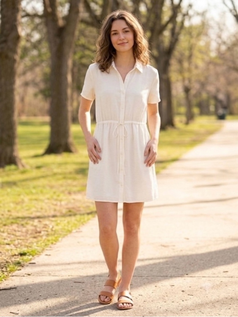 Nine West White Button Down Shirt Dress Size L